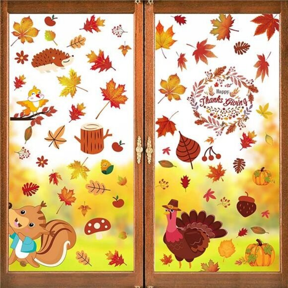197 Pcs Fall Décor Leaves Window Clings -Fall Decorations for Home - Picture 1 of 7